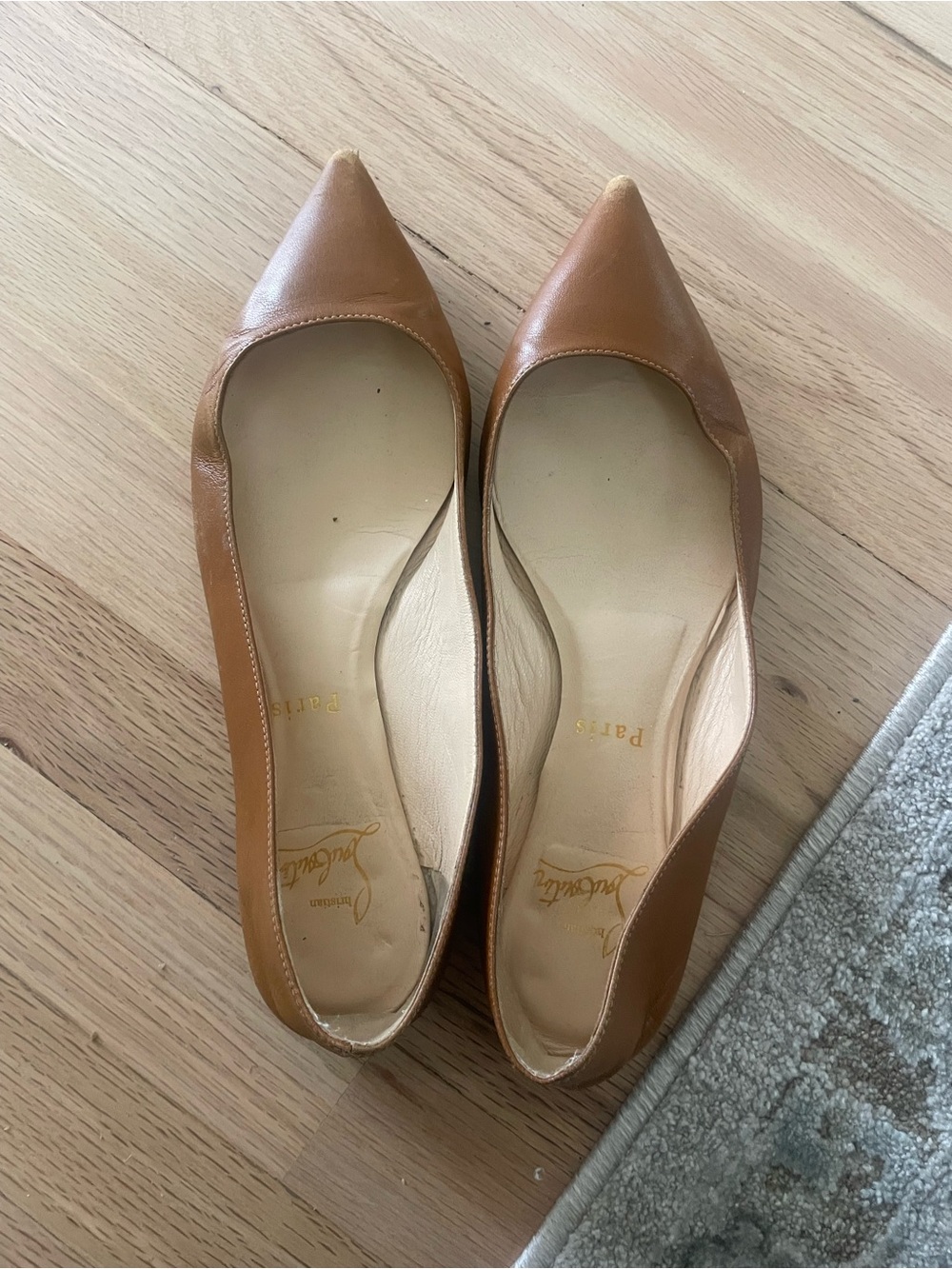 Authentic Christian Louboutin Cognac Pointed-Toe Leather Flats